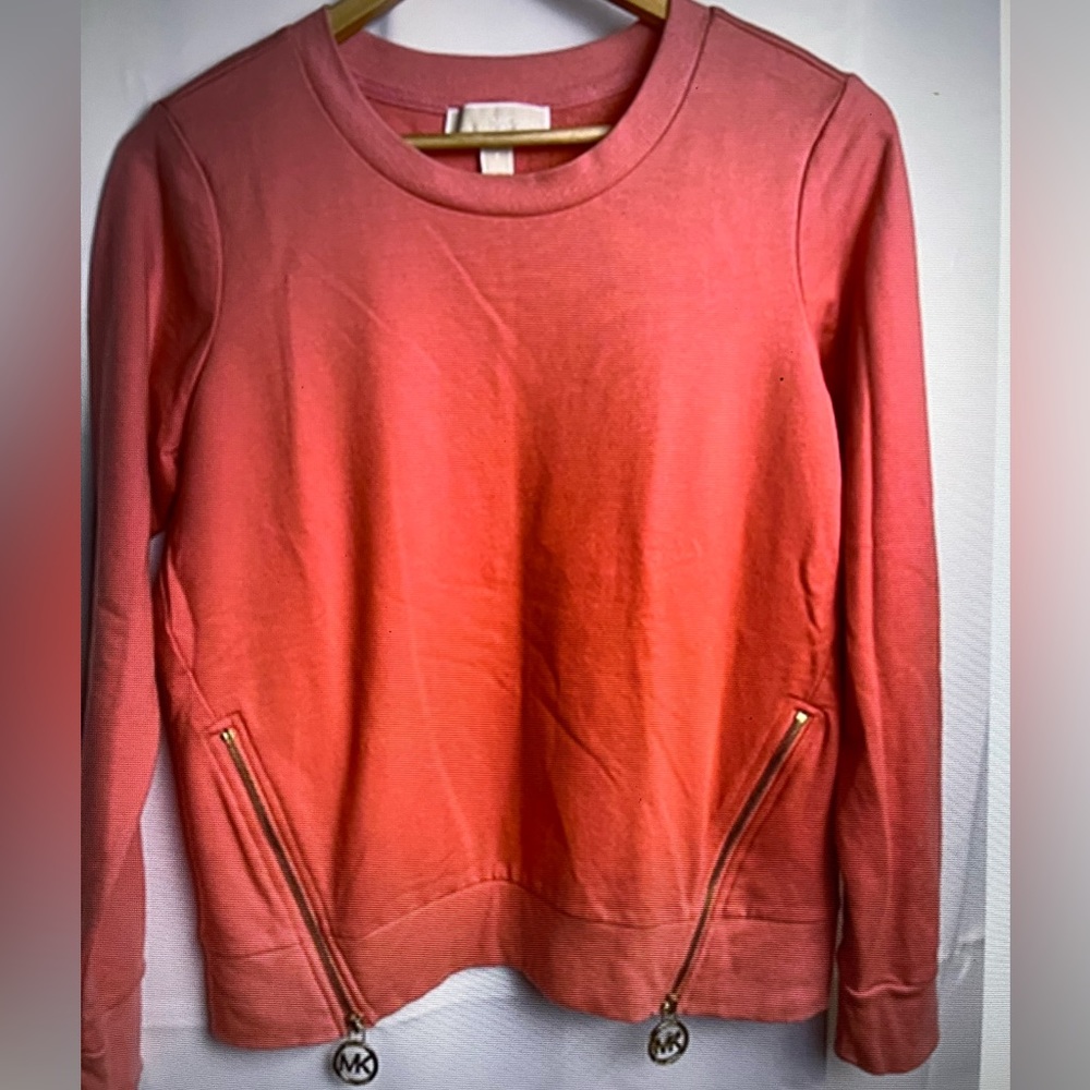 Michael Kors Womens Orange Pullover Sweatshirt Size S Zippers